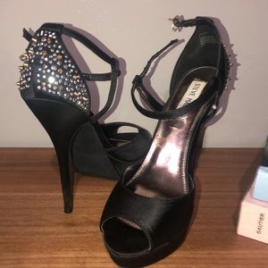 Satin studded heels